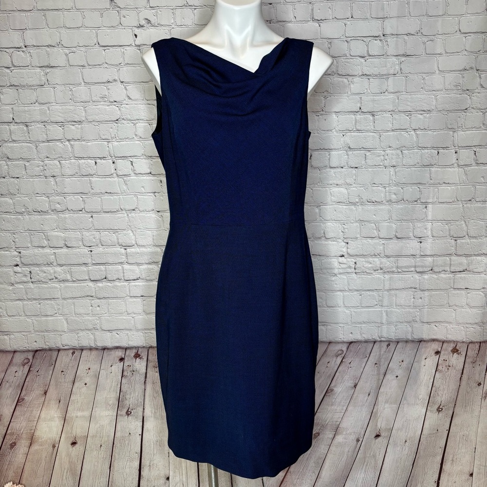 Brooks Brothers Navy Blue Cowl Neck Wool Blend Dress Size12
